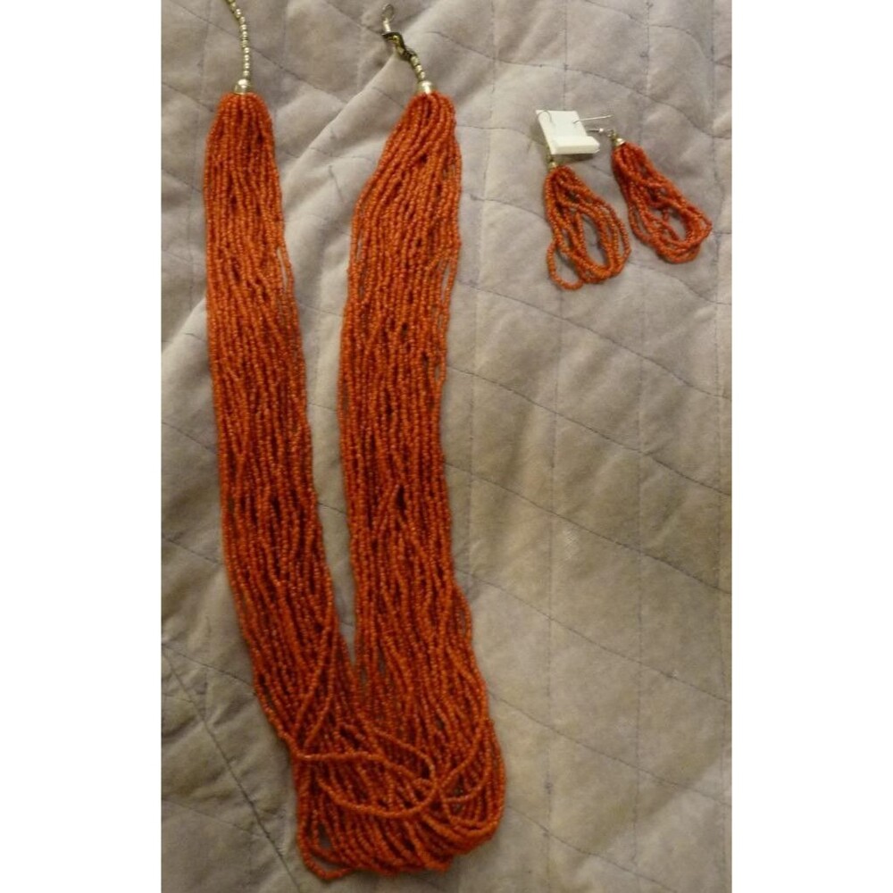 NWT Vintage multistrand Coral red glass bead Southwestern/Asian Ethnic necklace
